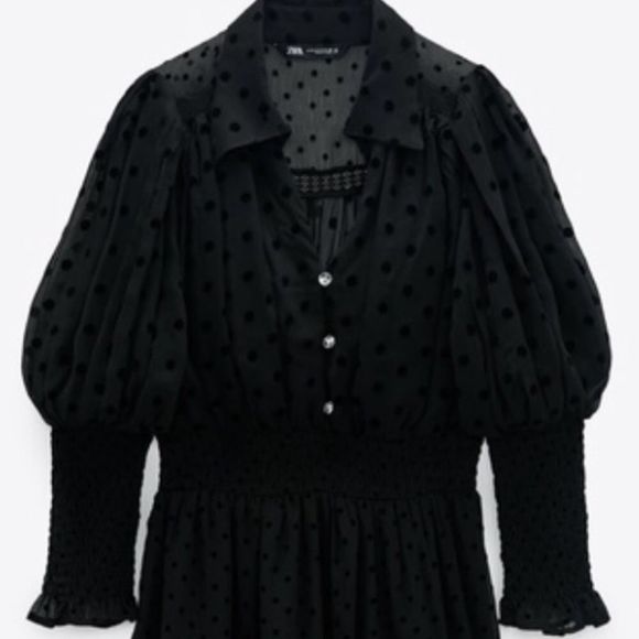 Zara Dresses & Skirts - ZARA  BLACK DOTTED MESH MIDI WHIMSIGOTH DRESS SIZE  XS